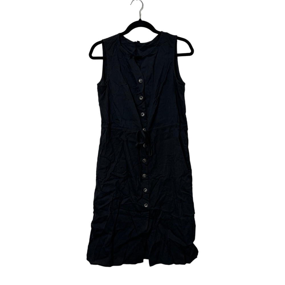 NWT Womens Black Sleeveless Sundress Dress Button Up Tie Waist Medium